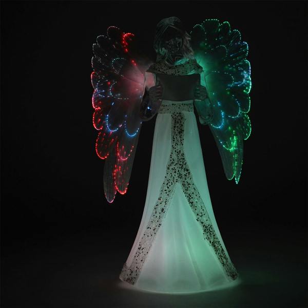 Shatchi 21cm Fibre Optic LED Angel Figure with Colour Changing Wings, Battery Powered Christmas Decoration