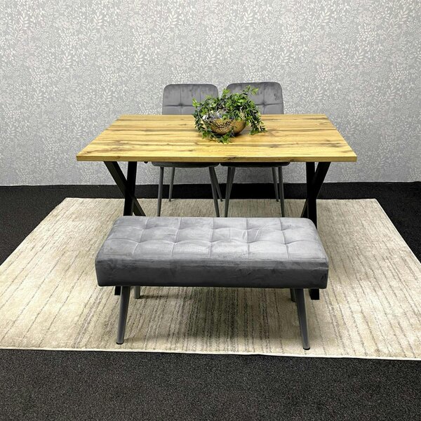 Kosy Koala Modern Dining Table Set with 2 Grey Velvet Chairs And Grey Velvet Bench Dining Room Furniture