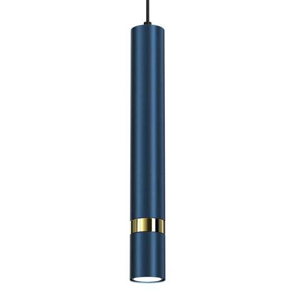 Milagro Joker Contemporary Pendant Lamp 1XGU10 Hand Made Cylindrical Style Light Finished in Navy Blue With Striking Gold Detail