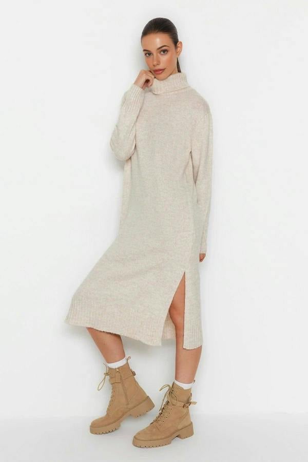 WOVCOR Midi Wide Cut Soft Texture Knit Dress