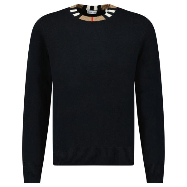 Burberry 'Noland' Knitted Wool/ Cashmere Jumper Check Neck Black - chancefashionco