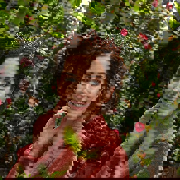 rose gold crown worn with braided updo