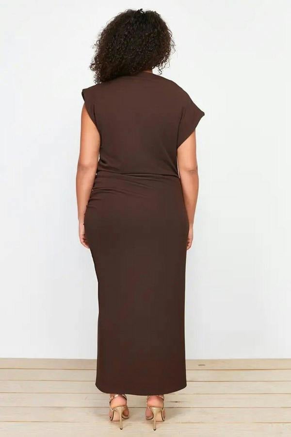 WOVCOR Midi Knit Dress with Gathering Detail