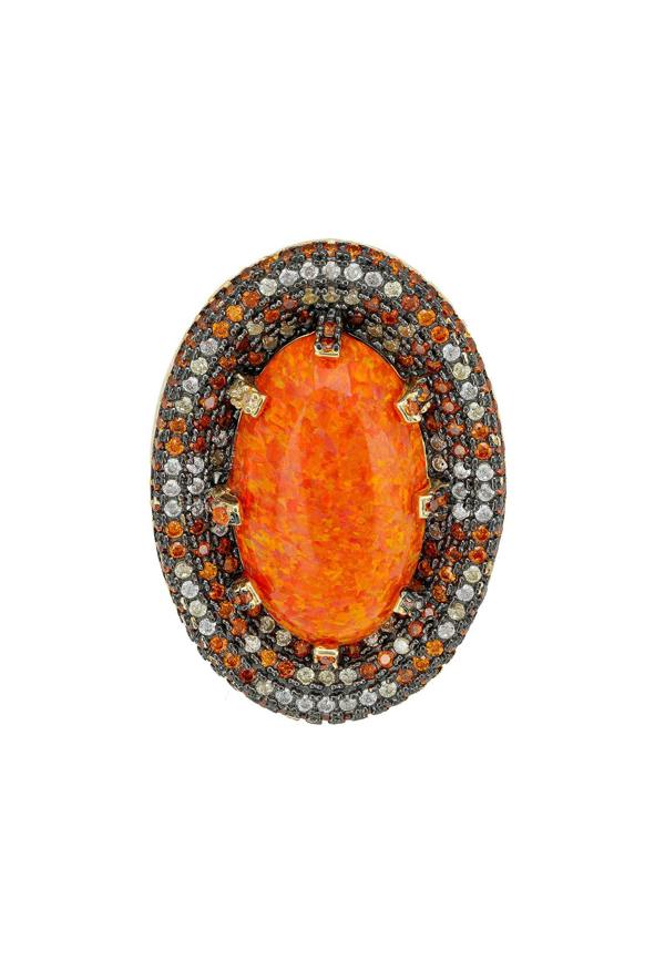 Latelita Serafina Fire Opal Cocktail Ring Gold Oxidised