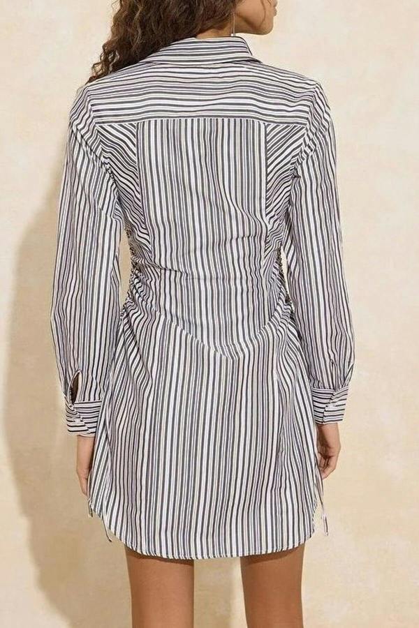 WOVCOR Striped Ruched Mini Woven Dress