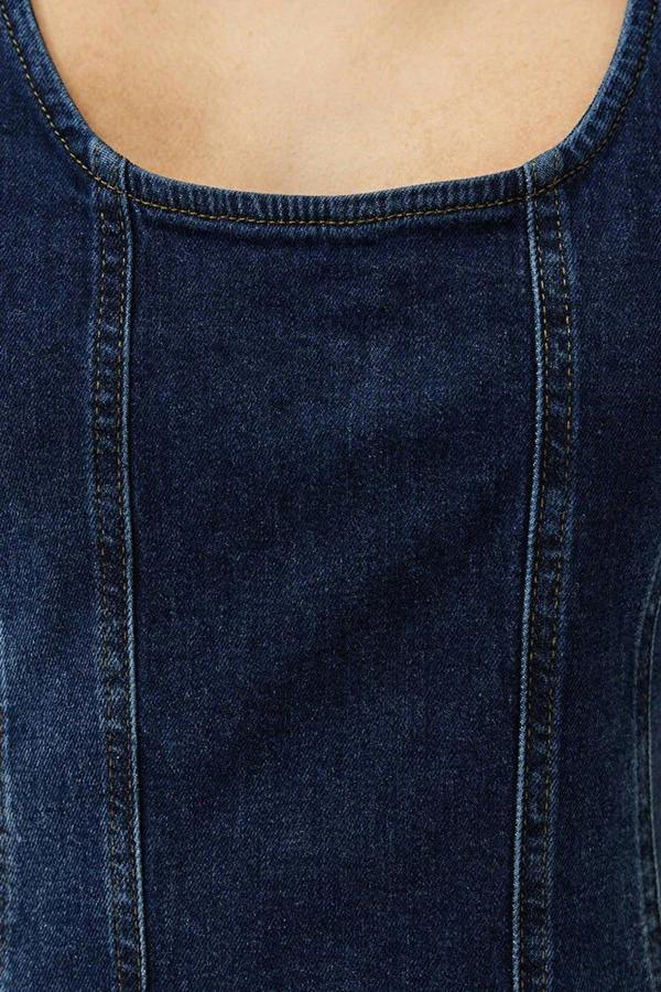 WOVCOR Stitching Detail Fitted Mini Stretch Denim Dress