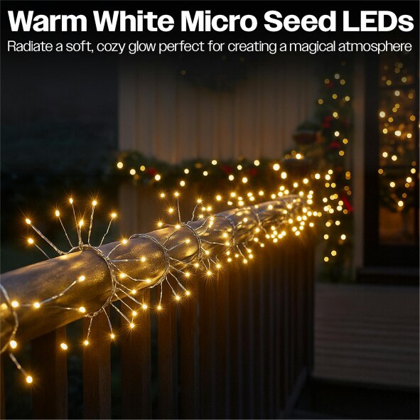 Scotts of Stow Xmas Haus Warm White Multifunction Micro LED Silver Wire Cluster Lights
