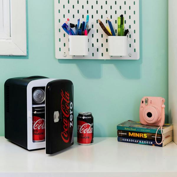 Coca-Cola Coke Zero 4L Mini Fridge 6 Can Black Cooler & Warmer for Bedroom, Gaming Room or Office (12V)