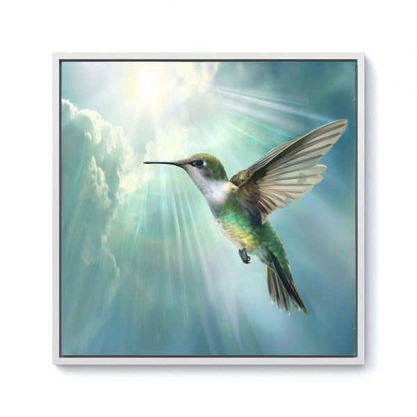 Warren Reed Hummingbird In A Beautiful Sky Framed Canvas