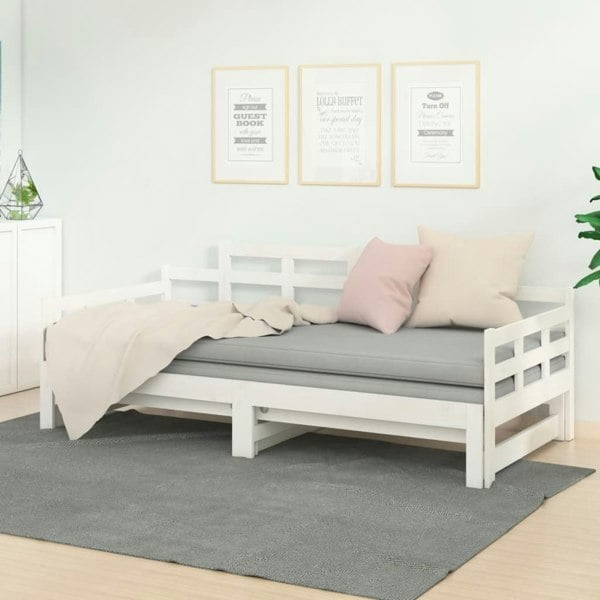 Berkfield Pull-out Day Bed White Solid Wood Pine 2x(90x200) cm