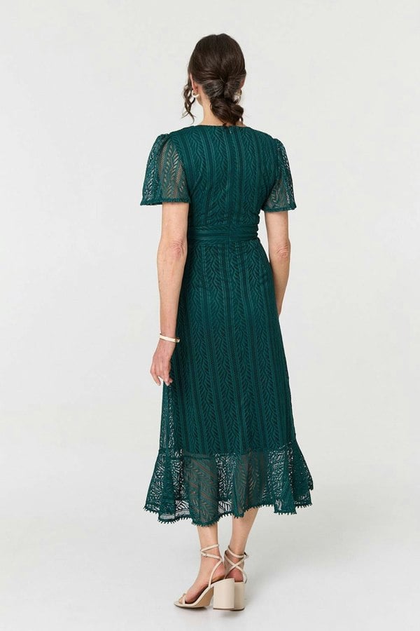 Green | Lace Layered Short Sleeve Midi Dress
