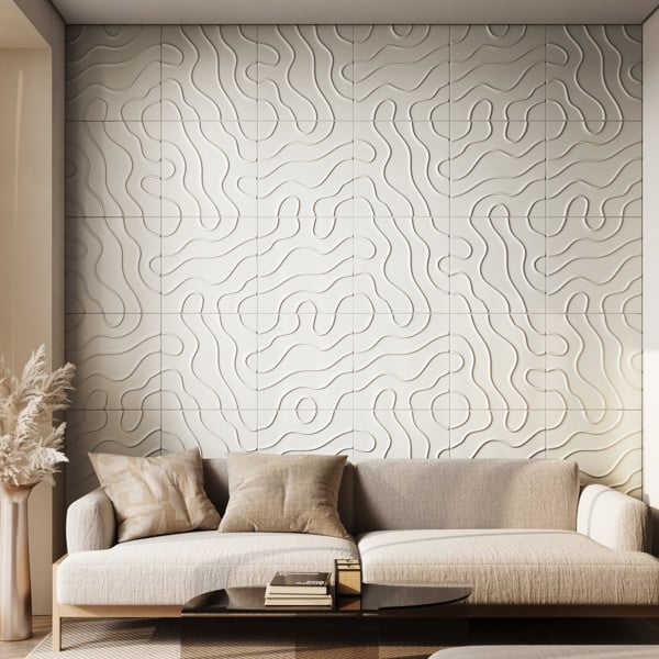 Wallsupply Ultralight Flow Line 3D XPS Wall Panel Tiles White - 8 pack, 2m2