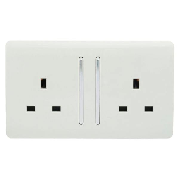 Trendi Switch 2 Gang Long Switched Plug Socket in Ice White