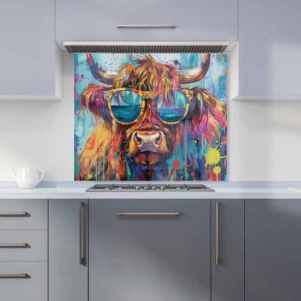 Warren Reed - Designer Splashart Highland Cow With Glasses Kitchen Splashback