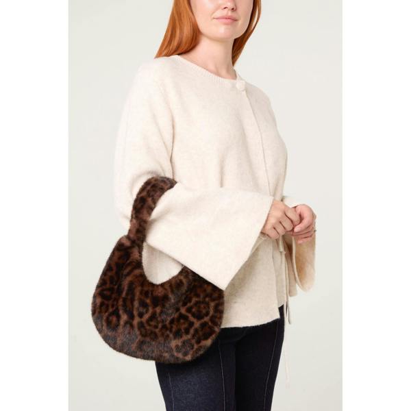 Blue Vanilla Leopard Print Fuzzy Shoulder Bag