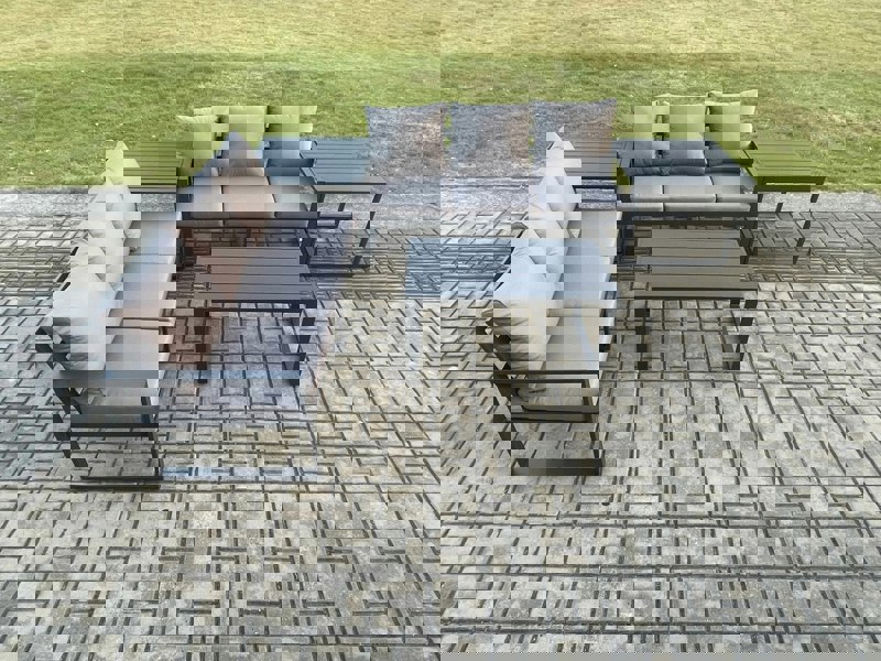 Fimous Aluminium 5 Pieces Outdoor Garden Furniture Lounge Sofa Set with Oblong Coffee Table 2 Side Tables Dark Grey