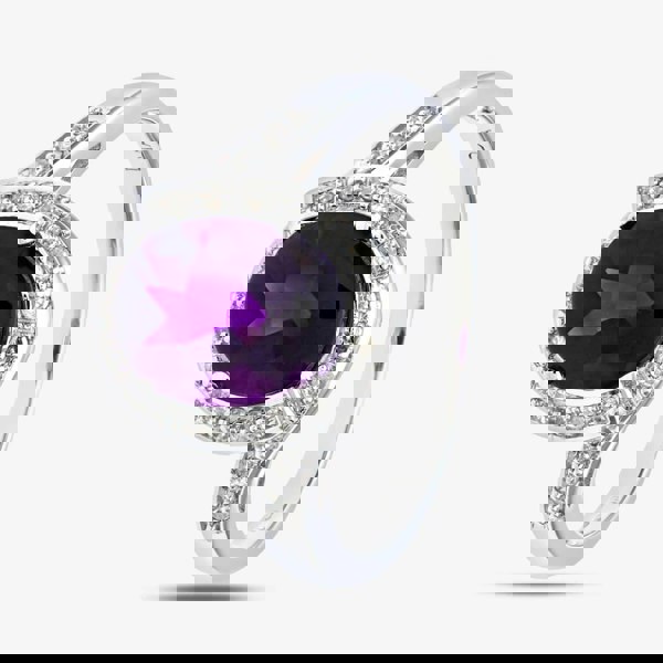 T. H. Baker 9ct White Gold Oval Amethyst & 0.10ct Diamond Ring PR07641W AM