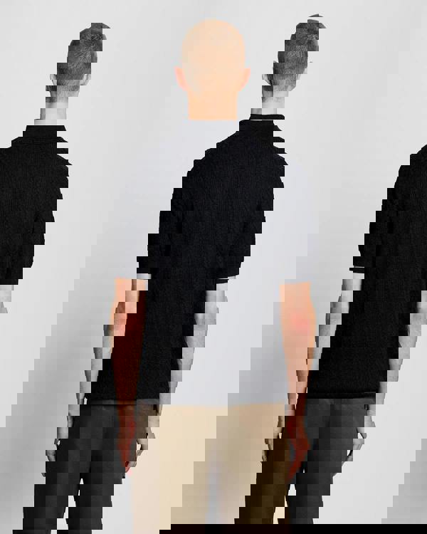 Lyle & Scott Linen Blend Short Sleeve Mens Knitted Polo - Z56 Dark Navy Marl