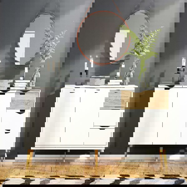 Furniture To Go Oslo Sideboard - Large - 3 Drawers 2 Doors in White and Oak