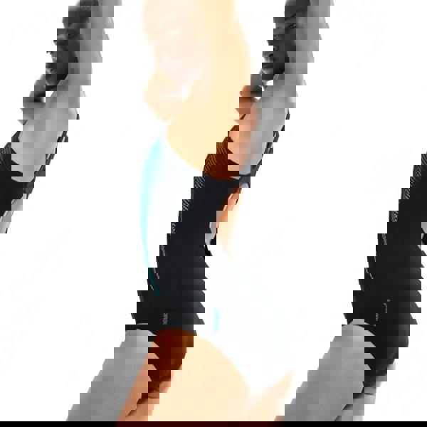 Speedo black and teal placement muscleback swimsuit with cutouts