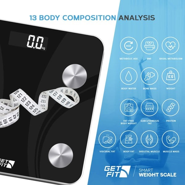 Get Fit Smart Bathroom Scales Digital Body Weighing Scale Connect IOS/Android