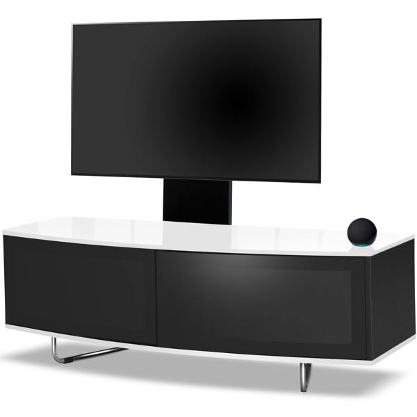 Homeology Caru Black White Beam-Thru Remote Friendly Super-Contemporary D Shape Design 32"-65" LED/OLED/LCD TV Cabinet with Mounting Arm