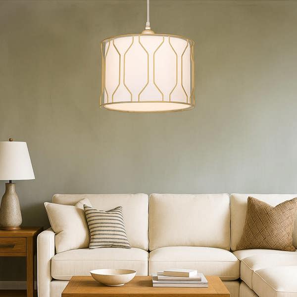 DRUM SHADE WITH GOLD CAGE DETAIL