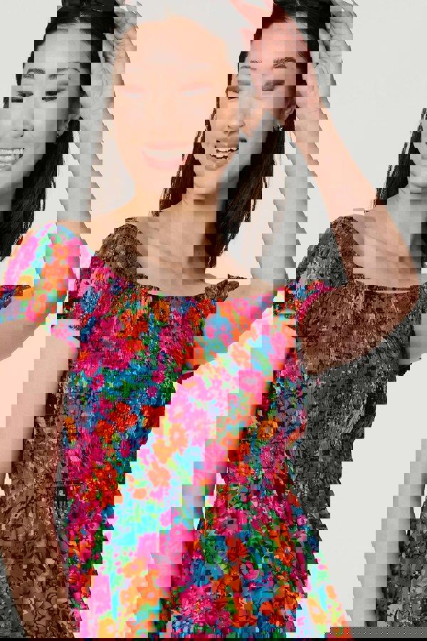 Pink | Floral Knee Length Bardot Dress