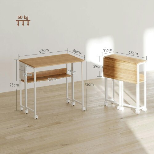 Wyld Haus Noni 63cm Wooden Natural Drop Leaf Writing Desk