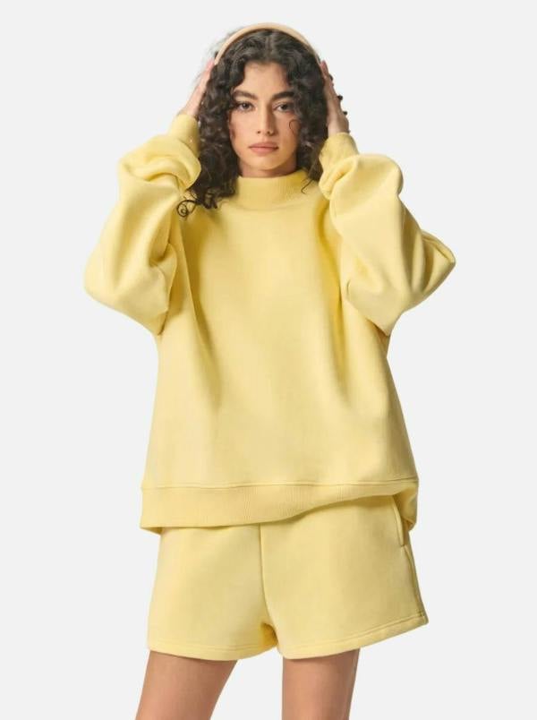 Anniou Heavyweight Fleece Mock Neck Pullover - Yellow