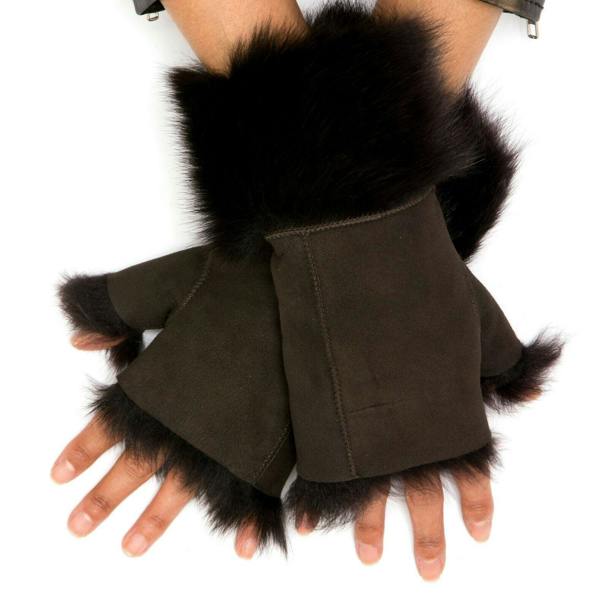 Infinity Leather Womens Shearling  Mittens Fingerless Cuffs Toscana Suede Sheepskin Fur