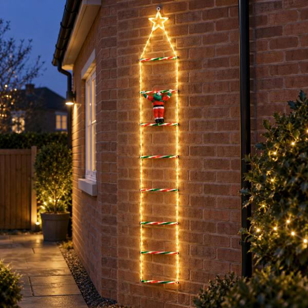 Samuel Alexander 1.92m Light up Santa Climbing Ladder Christmas Decoration with LEDs