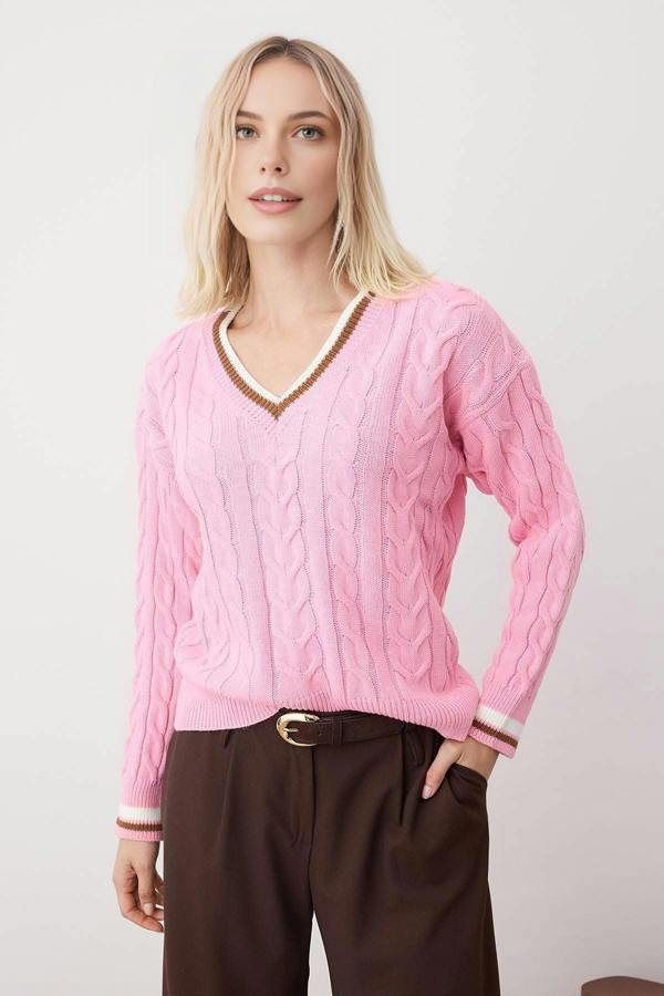 Hoxton Gal Cable Knit Collegiate Sweater