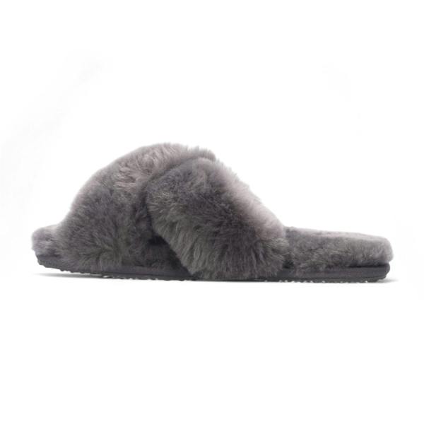 Infinity Leather Women's Sheepskin Slippers Grey Warm Winter Fur Crossover - Snowbelle