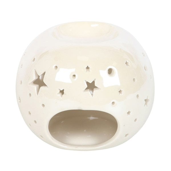 Serano White Iridescent Star Oil Burner and Wax Warmer
