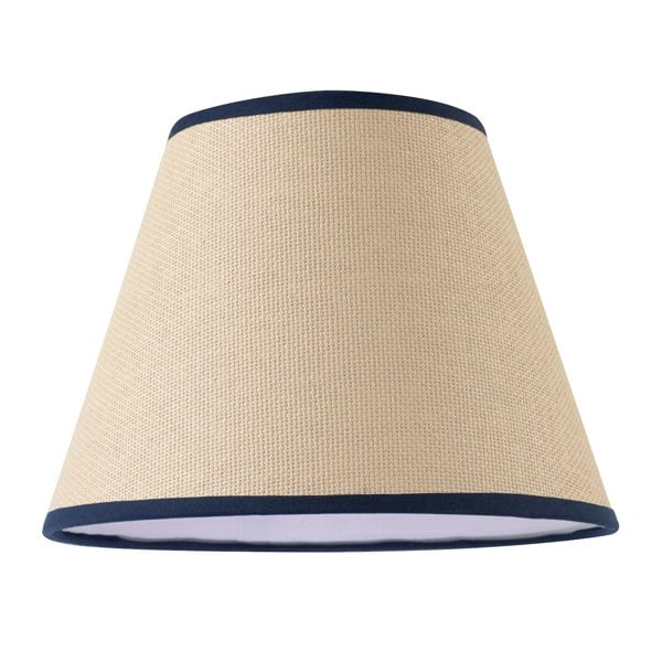 Traditional Rattan Tweed Lamp Shade with Navy Blue Cotton Fabric Trims Image 1