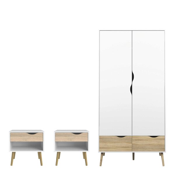 Wyld Haus Sapporo 3 Piece Bedroom Furniture Set White and Natural Oak Effect Wood