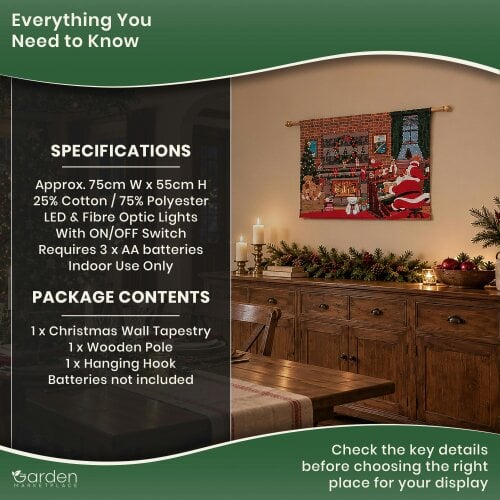 Light Up Santa Christmas Wall Tapestry – LED & Fibre Optic Wall Hanging, 75 x 55cm