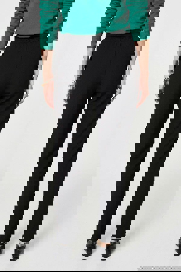 Black | Plain Drawstring Waist Slim Trousers
