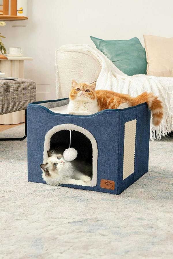 Foldable Multifunctional Cat Bed with Scratching Pad