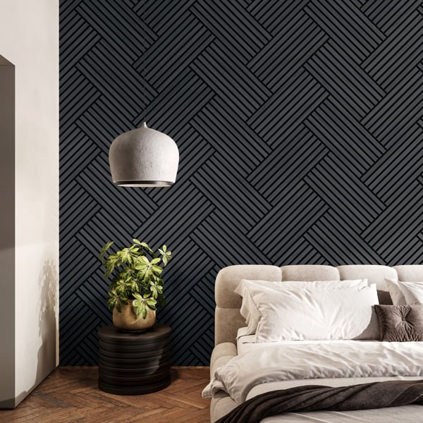 Wallsupply UltrAcoustic Eco Tile Wood Effect Recycled Felt & EPS Acoustic Slat Wall 58 x 29cm Panels, 6pcs 1.01m², Anthracite Grey