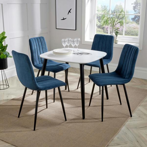 Core Products Aspen Dining Set - White Square Table & 4 Upholstered Straight Stitch Dining Chairs