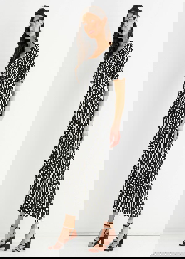 Gini London Black Geo Print Square Neck Midi Dress