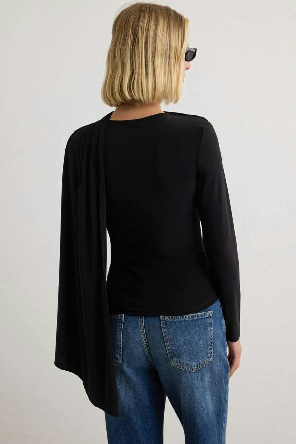 WOVCOR Fitted Boat Neck Cape Detail Long Sleeve Blouse