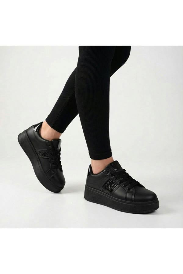 Malina Chunky Platform Glitter Detail Trainers - Black
