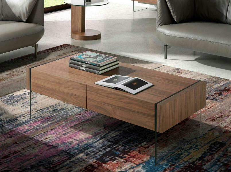 Angel Cerdá Rectangular Coffee Table Walnut and Tempered Glass 2050