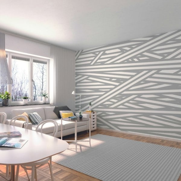 Origin Murals Striped Criss Cross Pattern Wall Mural - Grey