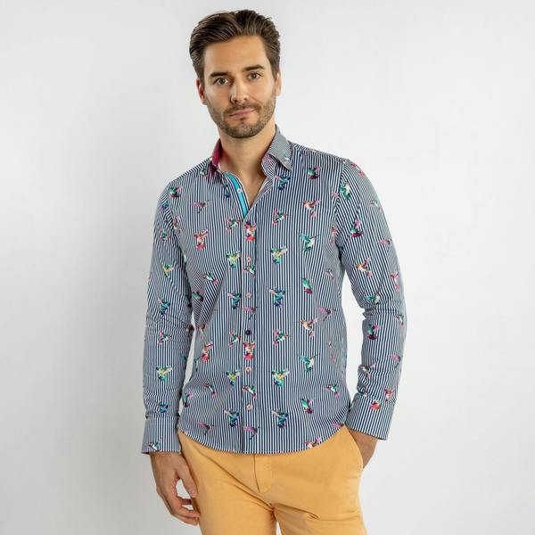 HUMMINGBIRD STRIPED PRINT SHIRT – Premium Men's Patterned Shirt by Claudio Lugli | Bold Design, Tailored Fit, Best Printed Shirts