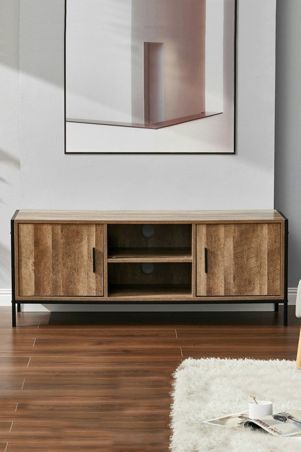 Living and Home 123cm Media Console Rustic Metal Frame TV Stand