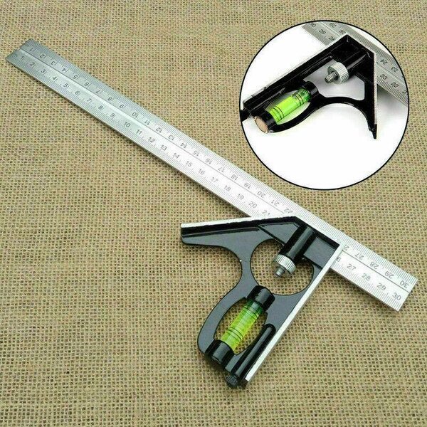 ATEK 300mm Combination Square Ruler with Spirit Level 45° 90° Adjustable Measuring Tool for Carpentry DIY